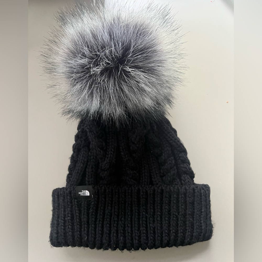 North Face Black Knit Pom Pom Tuque Beanie
